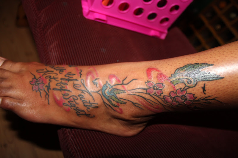 Birds, flowers, quote- tattoo i did today #KiNGSunni title=