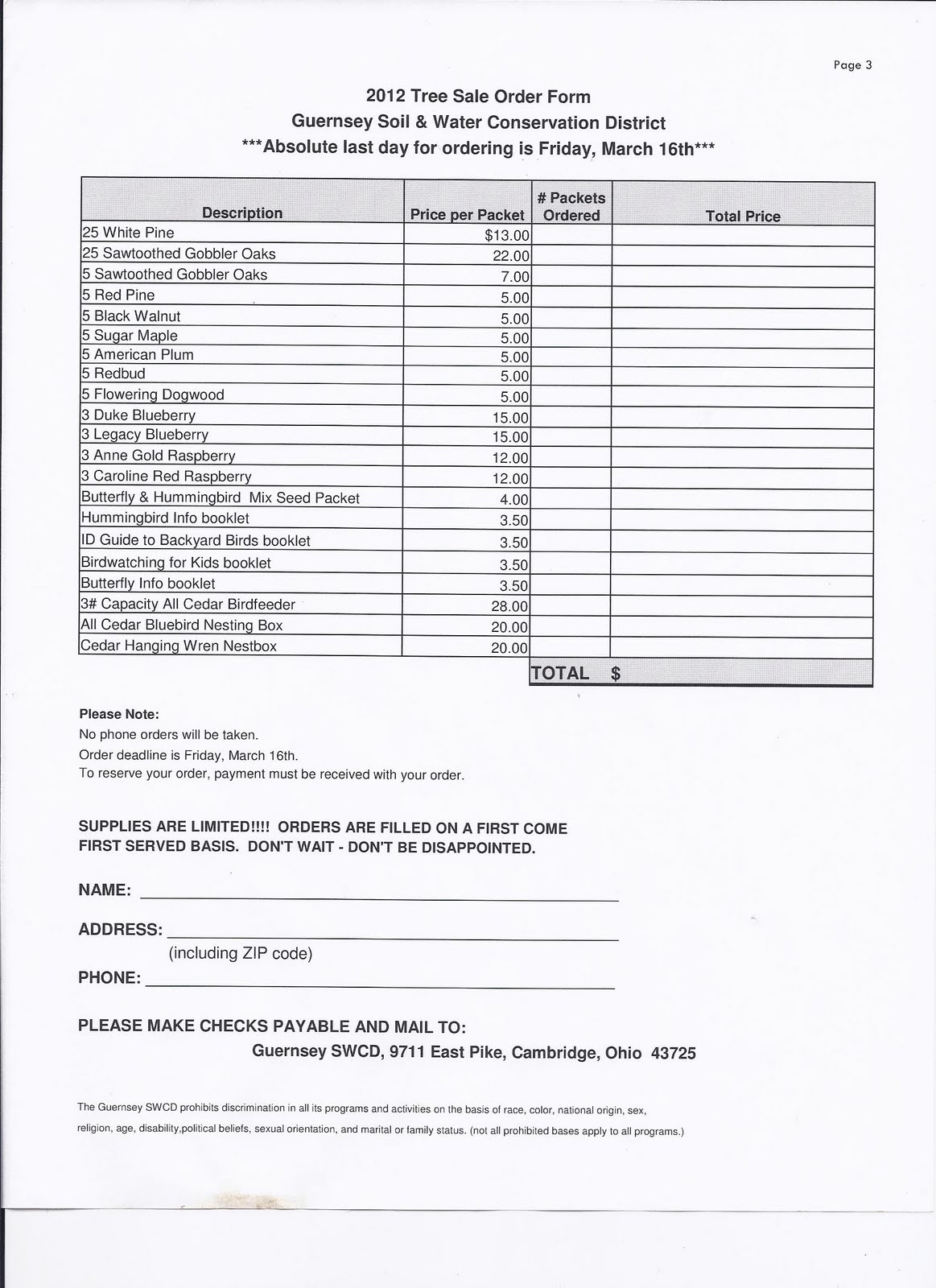 Guernsey Soil & Water Conservation District Tree Sale Flyer