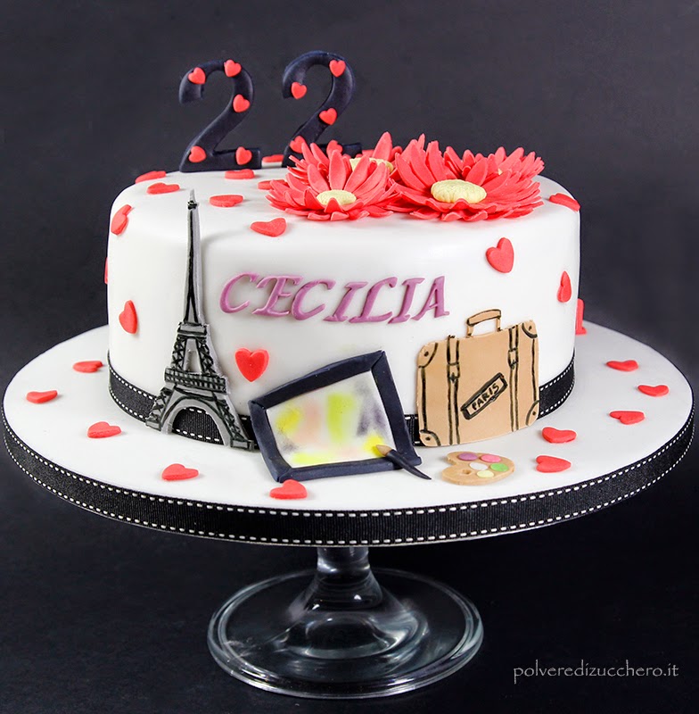 Torta decorata per un compleanno romantico con gerbere per una ragazza