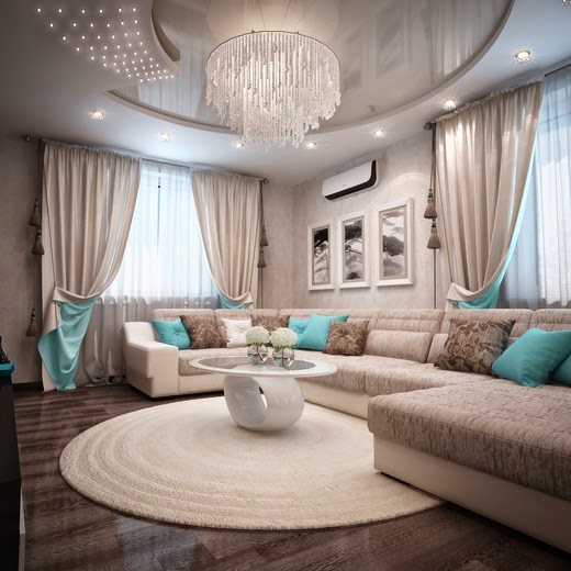 Multifunctional Living room design Turquoise Living room in LCD