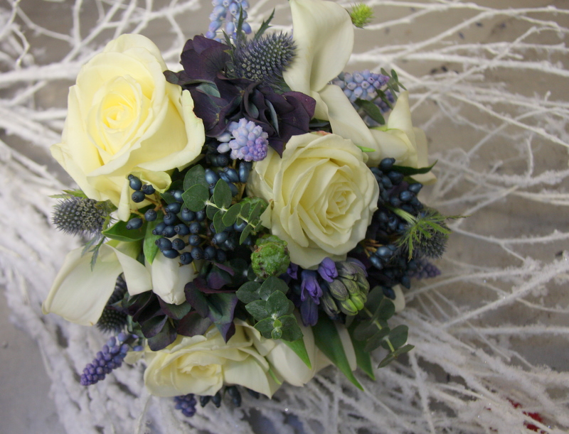 The Flower Magician Blue & Frosted Ivory Winter Wedding Bouquet
