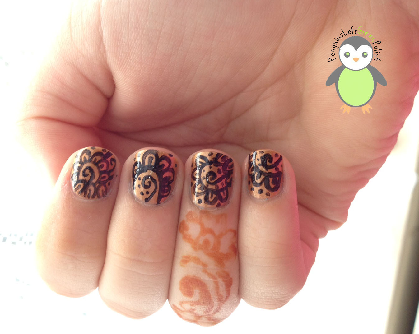 Henna Inspired Nail Art PenguinsLeftGreenPolish Henna Inspired Nail Art PenguinsLeftGreenPolish