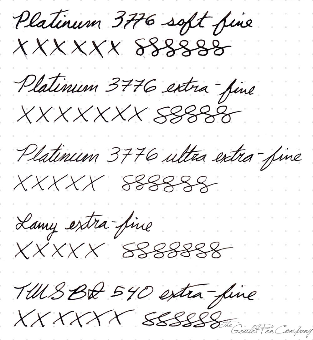 Platinum 3776 fine nib writing comparison to TWSBI and Lamy extrafine