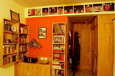 book wall in master bedroom