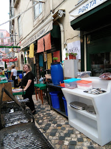 Alfama street side restaurants.