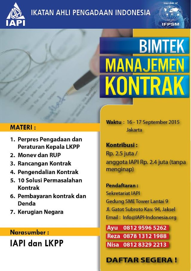 TRAINING / BIMTEK IAPI SEPTEMBER , OKTOBER , DAN NOPEMBER 2015