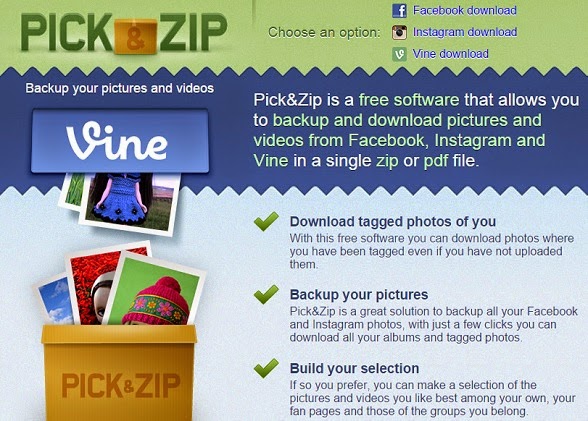 Baixe e zip todas as suas fotos e vídeos do Facebook, Instagram e Vine