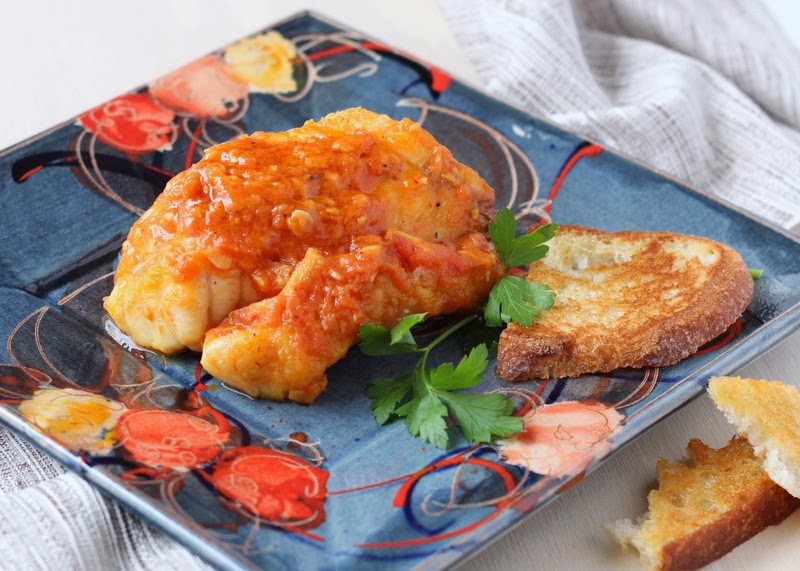 Beyond Salmon Monkfish with Tomato Saffron Sauce