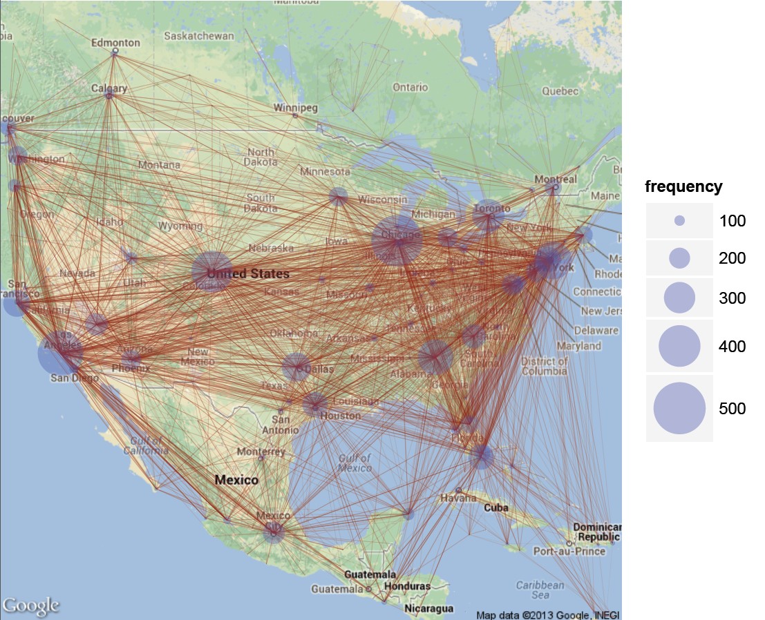 The US airports with most flight routes