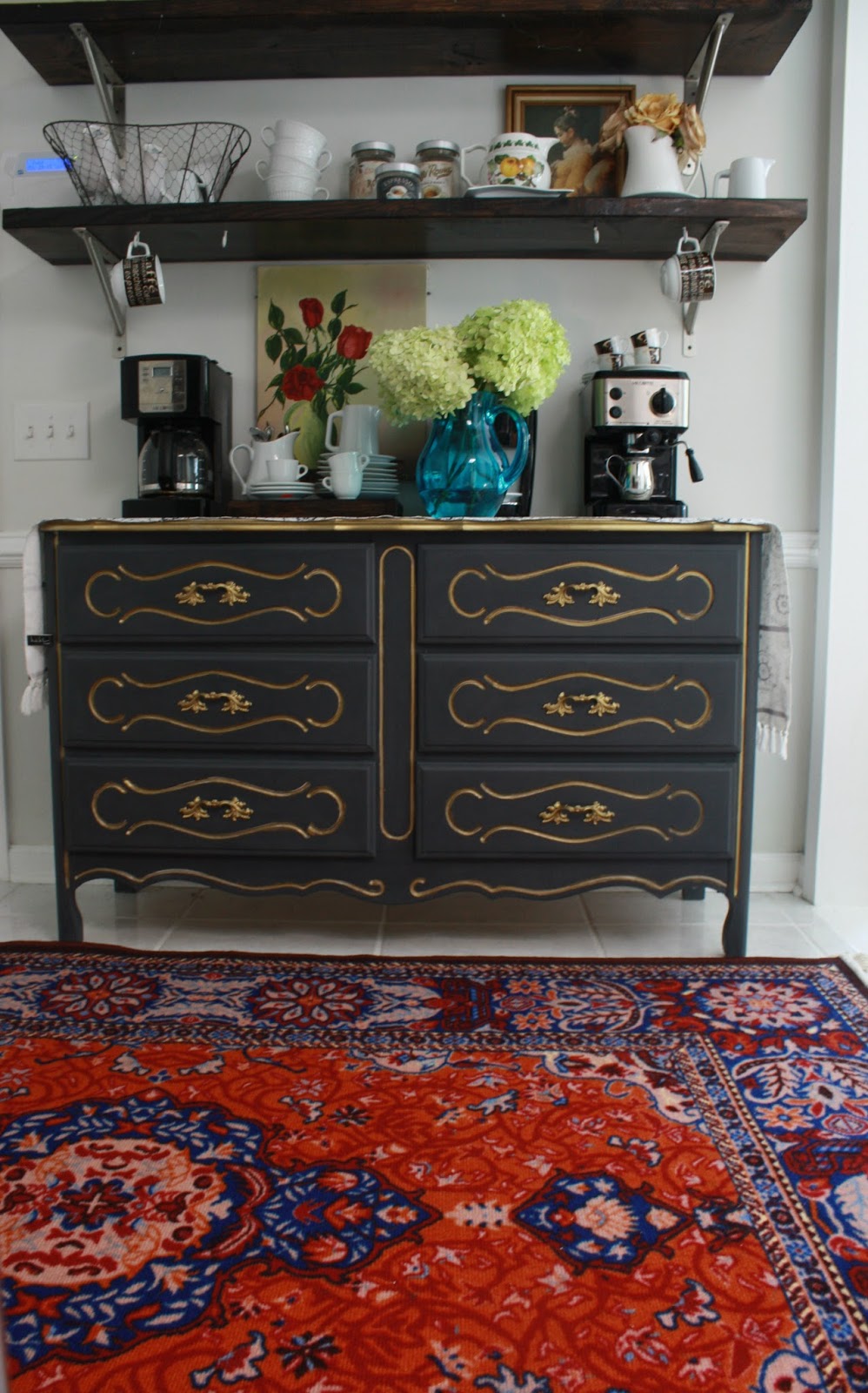 The little white cottage in the woods Coffee nook and open shelves