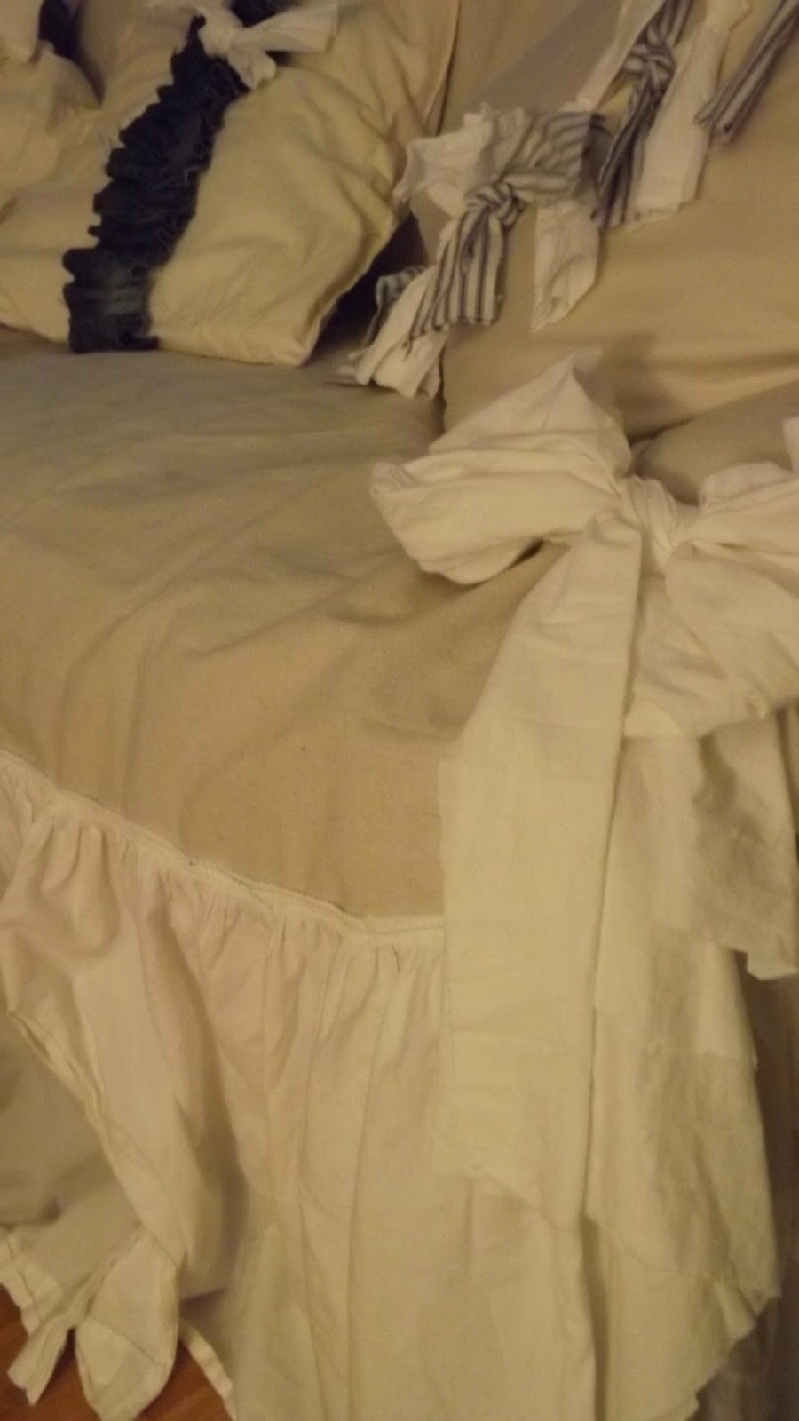 Thrifted Pottery Barn dust ruffles and 3 6x9 canvas paint drop cloths