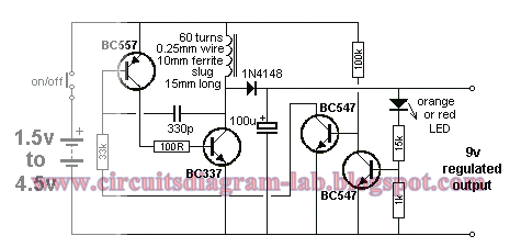 Simple1.5.4.5V to 9V Converter Circuit Diagram