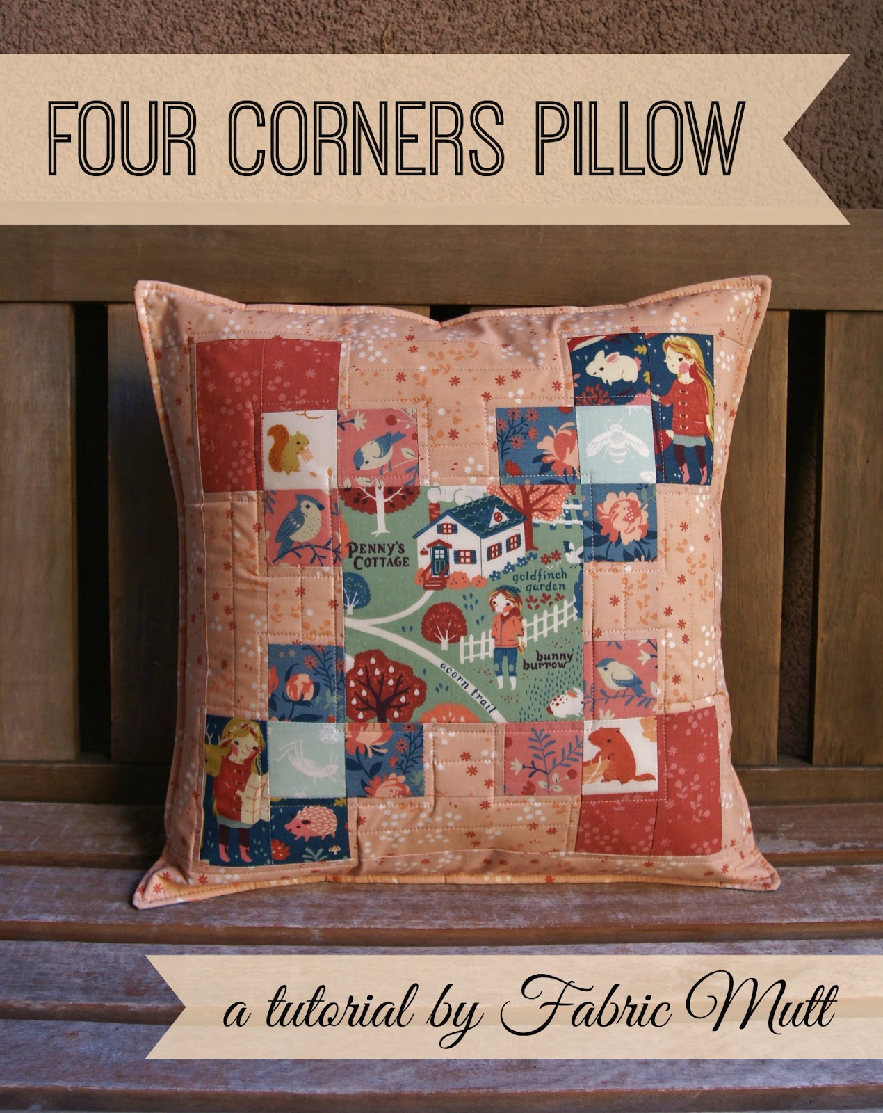 four corners pillow featuring acorn trail by fabric mutt