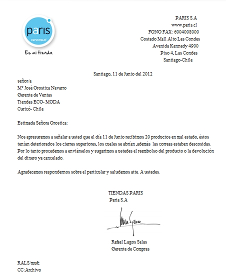 Carta De Reclamacion