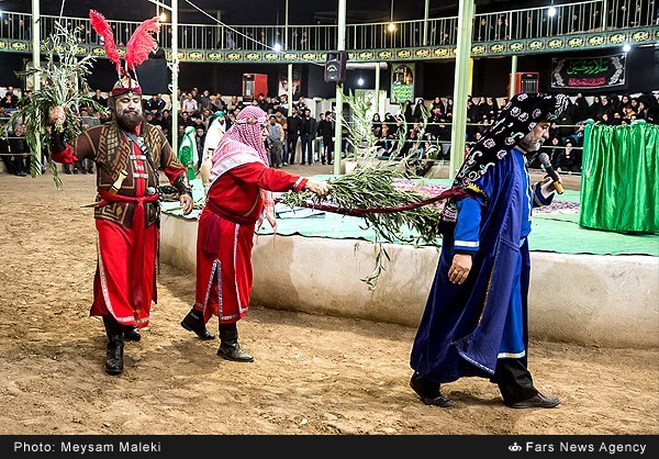 Muslim Bin Aqeel a.s was the emissary of Imam Hussein a.s who went to Kufa as Kufians were invited Imam Hussein a.s, so Aqeel a.s was sent by Imam to Kufa to attain allegiance from Kufians, but Kufians turned and joined the Yazid's govt and helped Yazid as well as Abdullah ibn Ziyad to arrest Muslim Bin Aqeel, Kufians who were with Muslim bin Aqeel, were inveigled with coins and designations in govt, so all, left the Muslim son of Aqeel while he was in front of palace of Abdullah bin Ziya in Kufa, at last Muslim was arrested by cheat and brought to palace of Abdullah, where he ordered to throw him down from wall of palace, Muslims advised some one known as Sad bin Abi Waqas to convey message to Imam Hussein not to come Kufa, but that advice was not followed by Sad bin Umar bin Waqas and Muslim was martyred by Abdullah ibn Ziad, now after 1400 years ago Muslims of world specially Shiites commemorate the martyrdom of Muslim bin Aqeel, here below few images are captured from a ceremony in Iran where a short play was played to show and describe the tragedy of Muslim bin Aqeel, Muslim Bin Aqeel a.s was the emissary of Imam Hussein a.s who went to Kufa as Kufians were invited Imam Hussein a.s, so Aqeel a.s was sent by Imam to Kufa to attain allegiance from Kufians, but Kufians turned and joined the Yazid's govt and helped Yazid as well as Abdullah ibn Ziyad to arrest Muslim Bin Aqeel, Kufians who were with Muslim bin Aqeel, were inveigled with coins and designations in govt, so all, left the Muslim son of Aqeel while he was in front of palace of Abdullah bin Ziya in Kufa, at last Muslim was arrested by cheat and brought to palace of Abdullah, where he ordered to throw him down from wall of palace, Muslims advised some one known as Sad bin Abi Waqas to convey message to Imam Hussein not to come Kufa, but that advice was not followed by Sad bin Umar bin Waqas and Muslim was martyred by Abdullah ibn Ziad, now after 1400 years ago Muslims of world specially Shiites commemorate the martyrdom of Muslim bin Aqeel, here below few images are captured from a ceremony in Iran where a short play was played to show and describe the tragedy of Muslim bin Aqeel,