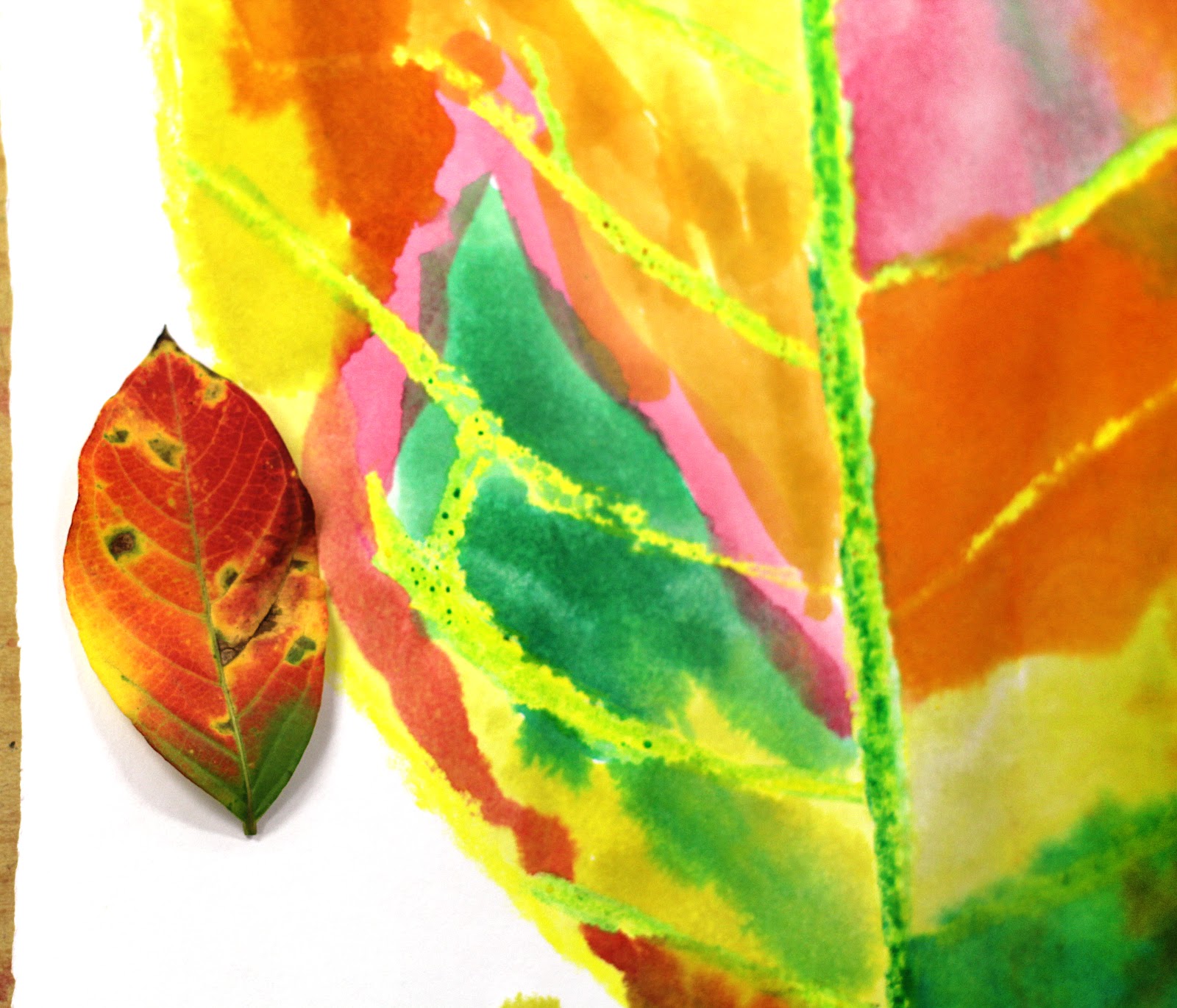 smART Class Fall Leaves Crayon Resist Paintings