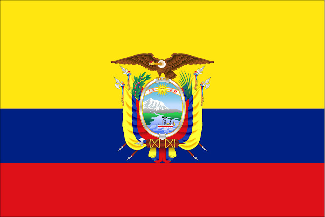 La bandera del Ecuador que consiste en bandas horizontales de color 