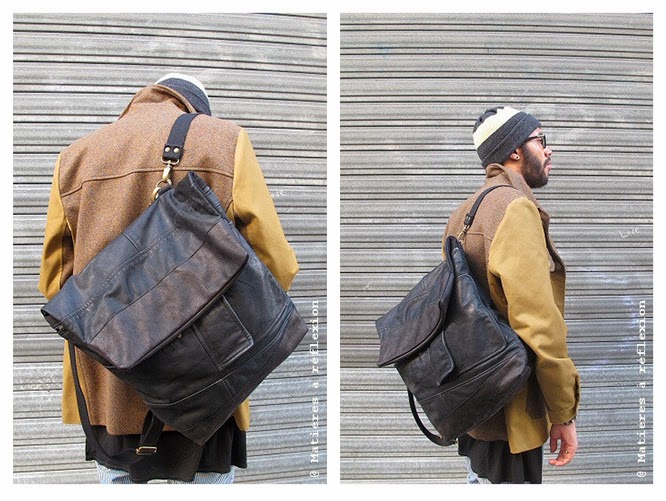 Sac à dos en cuir noir vintage