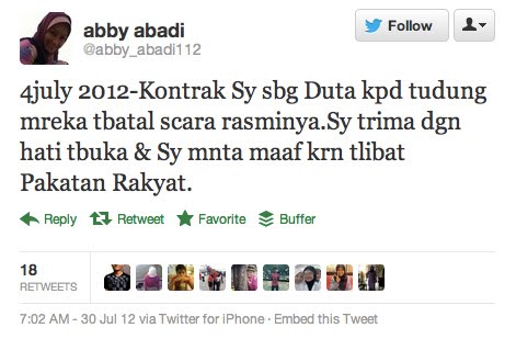 Kontrak Abby Abadi Sebagai Duta Tudung Dibatalkan