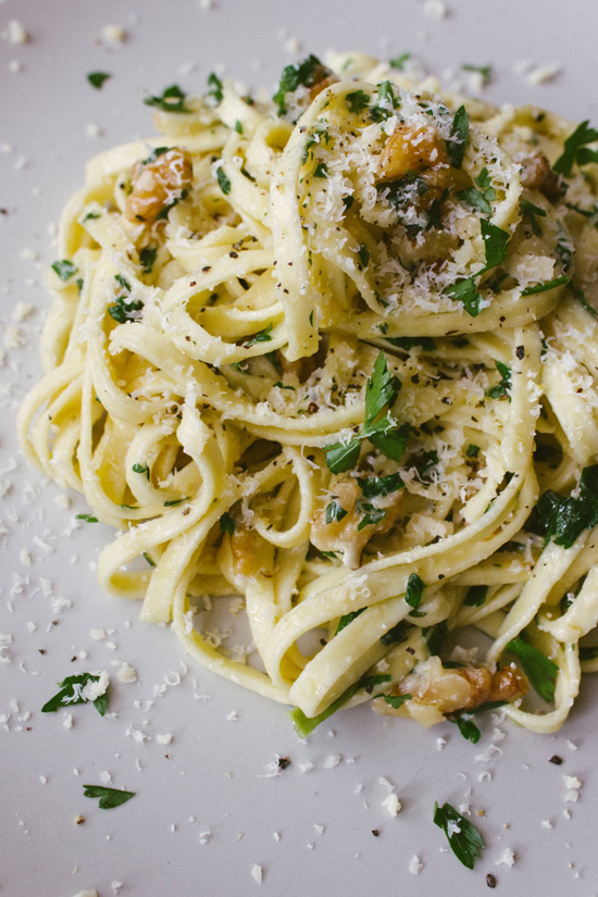 Walnut, parsley and parmesan linguine recipe by Simple Provisions
