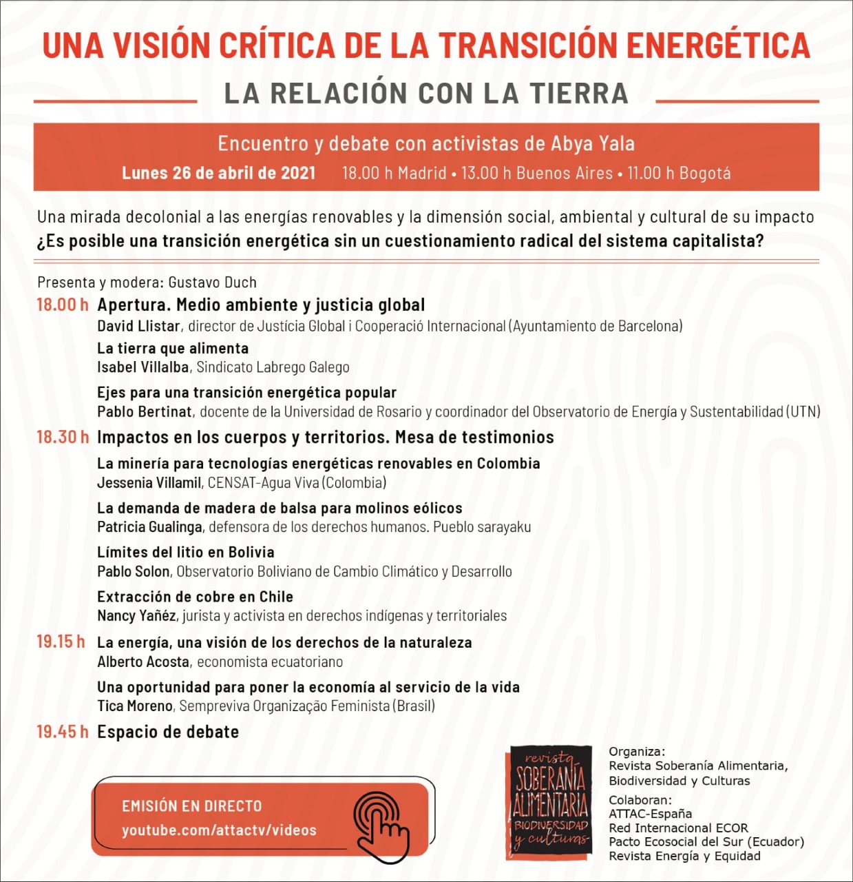 ENCUENTRO y DEBATE: Una visión cr´tica de la transición energética.La relación con la tierra.