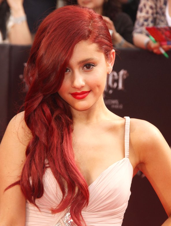 Ariana Grande Curly Hair Photos with red hair color