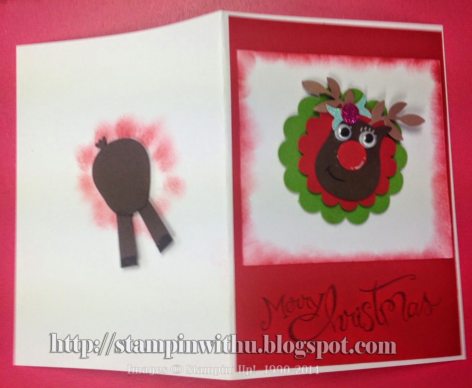 Rudolf Reindeer Card - With Bottom Rudolf Card - Front and Back