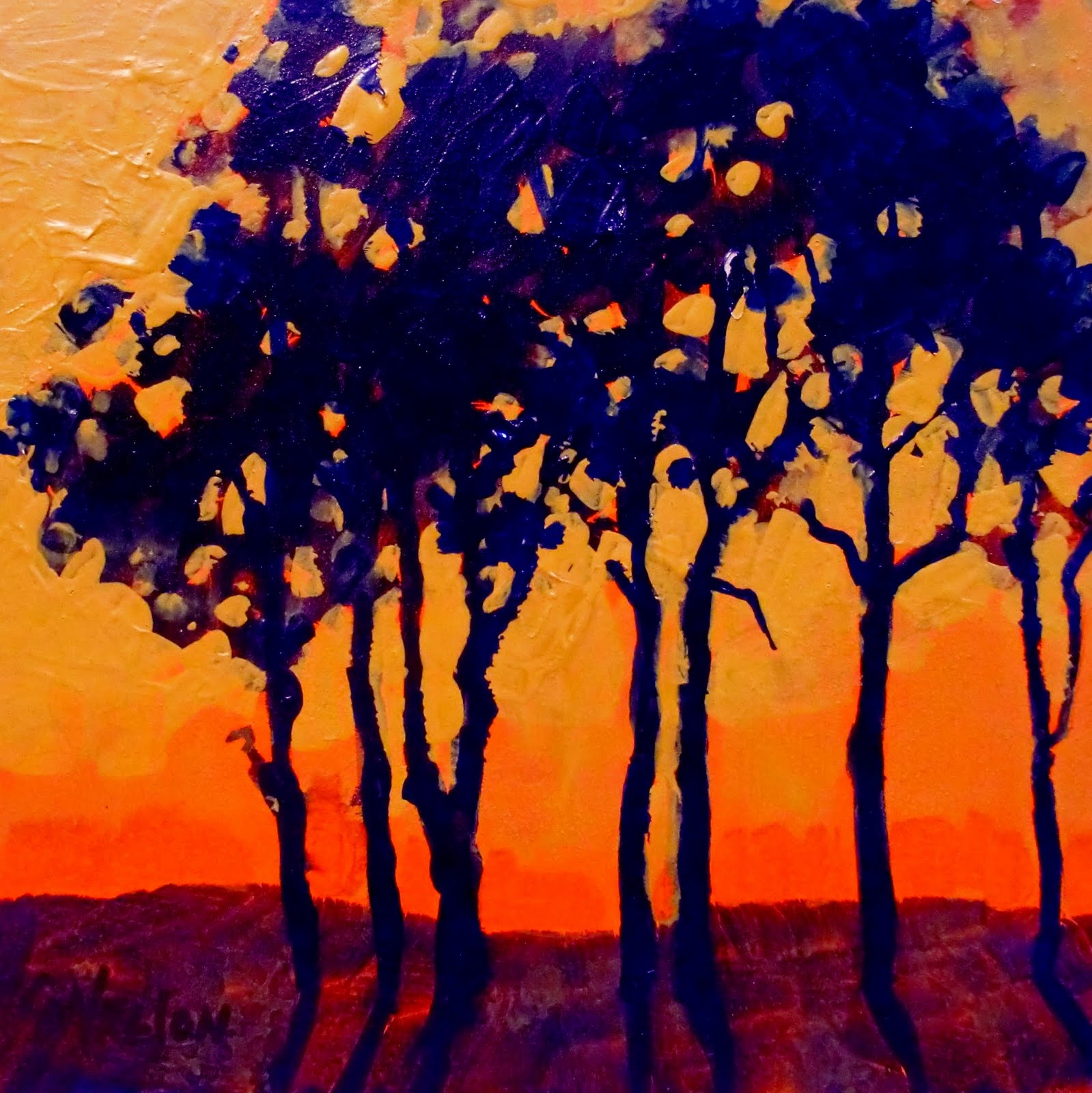 Daily Painters Abstract Gallery "SUNSET TREES" 11046 daily painter