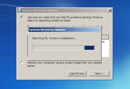 select-system recovery options dialog