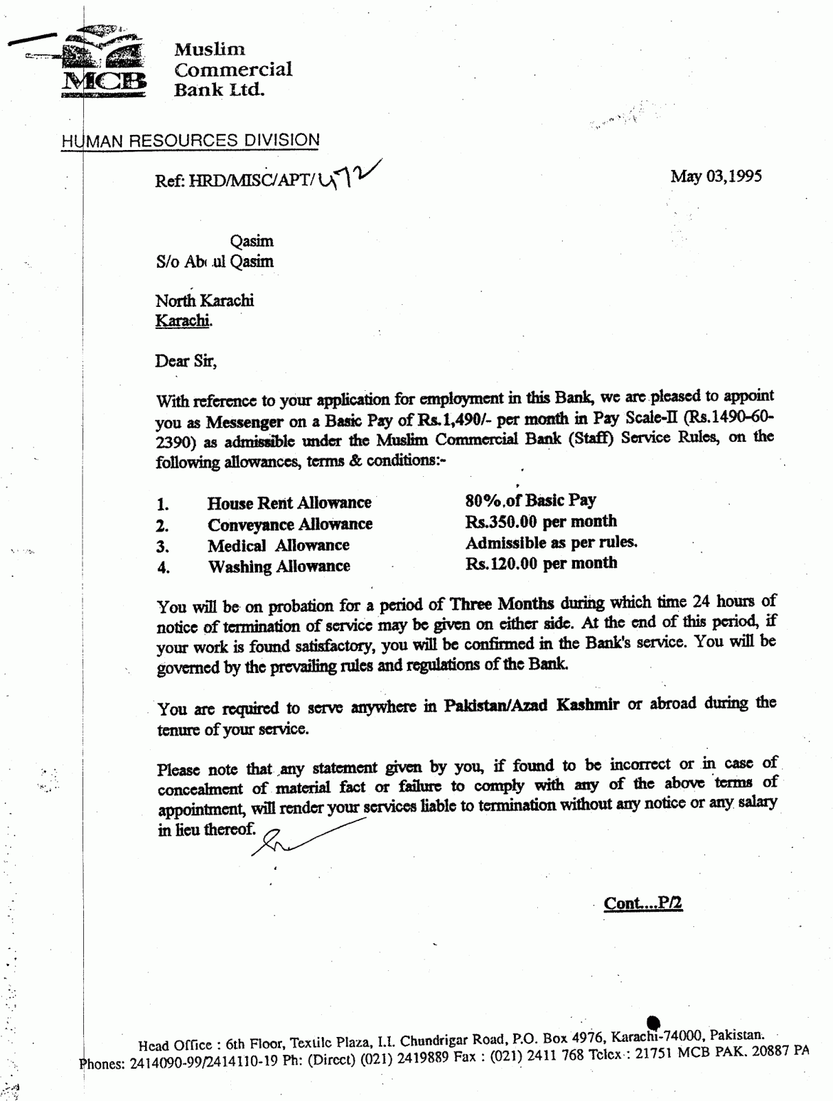 appointment letter bank muslim commercial bank ltd mcb bank ltd fraud of appointment letter bank muslim commercial bank ltd mcb bank ltd fraud of