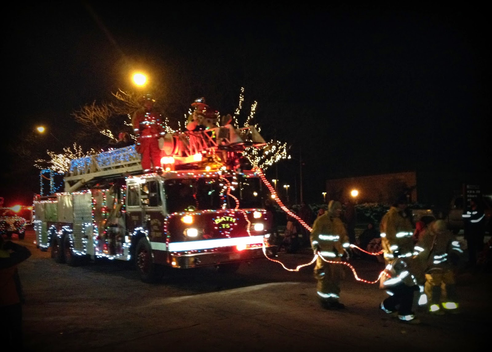 fire truck with christmas lights