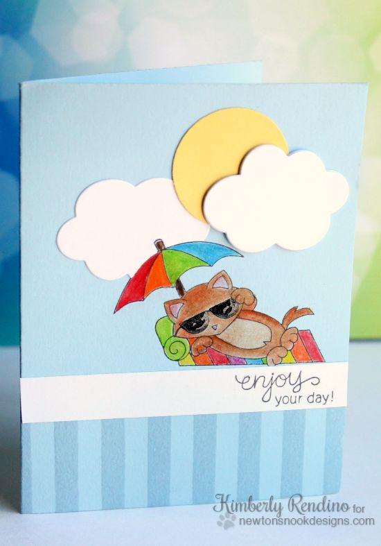 Summer Cat on Beach Card by Kimberly Rendino | Newton's Summer Vacation stamp set by Newton's Nook Designs