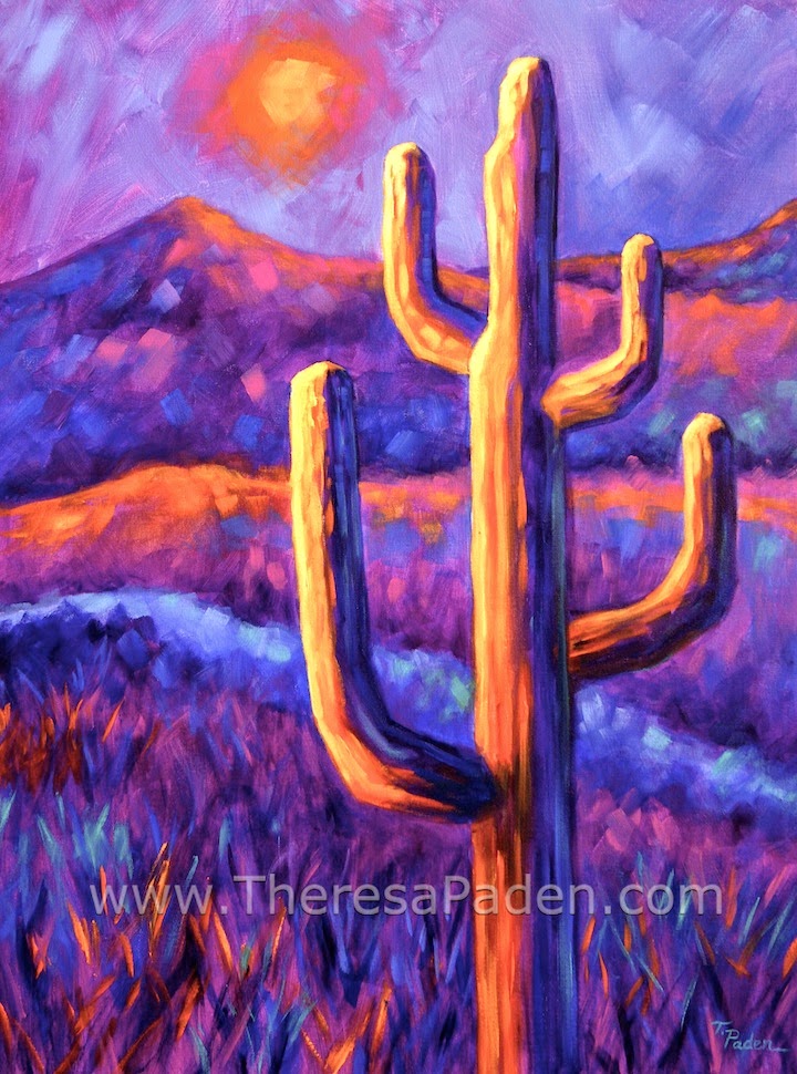 Colorful Southwestern Art Contemporary Southwest Cactus Painting in