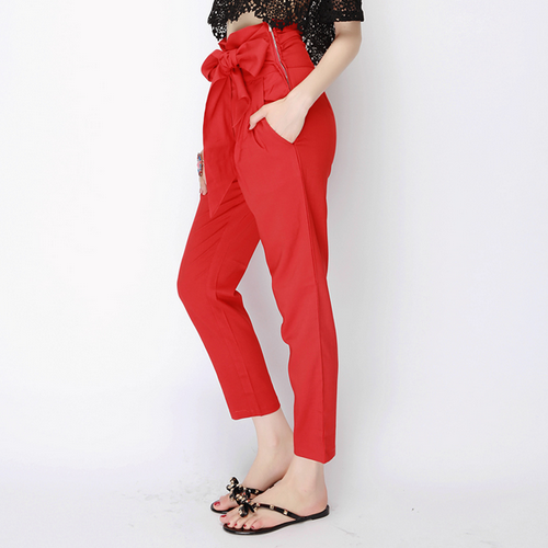 High Waist Pintucked Ankle Trousers with Belt