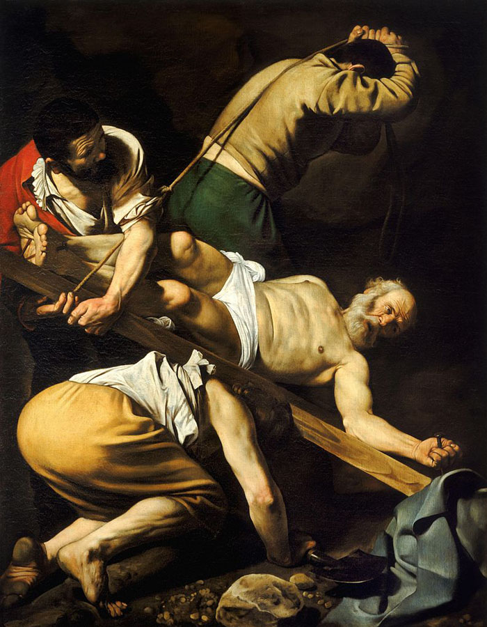A crucificação de São Pedro por Caravaggio.