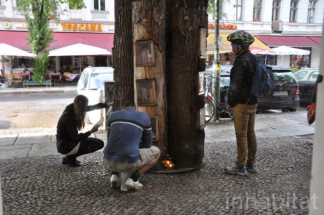These trees are used as a free book exchange for residents in the area. - A Neighborhood In Germany Has An Awesome Book Exchange Inside Of Trees These trees are used as a free book exchange for residents in the area. - A Neighborhood In Germany Has An Awesome Book Exchange Inside Of Trees