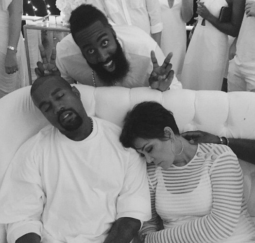 James Harden photobombs a sleeping Kris Jenner & Kanye West Marvelled