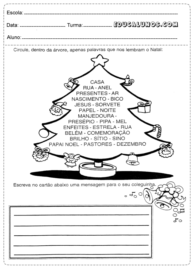 Circule, dentro da árvore, apenas palavras que nos lembram o natal