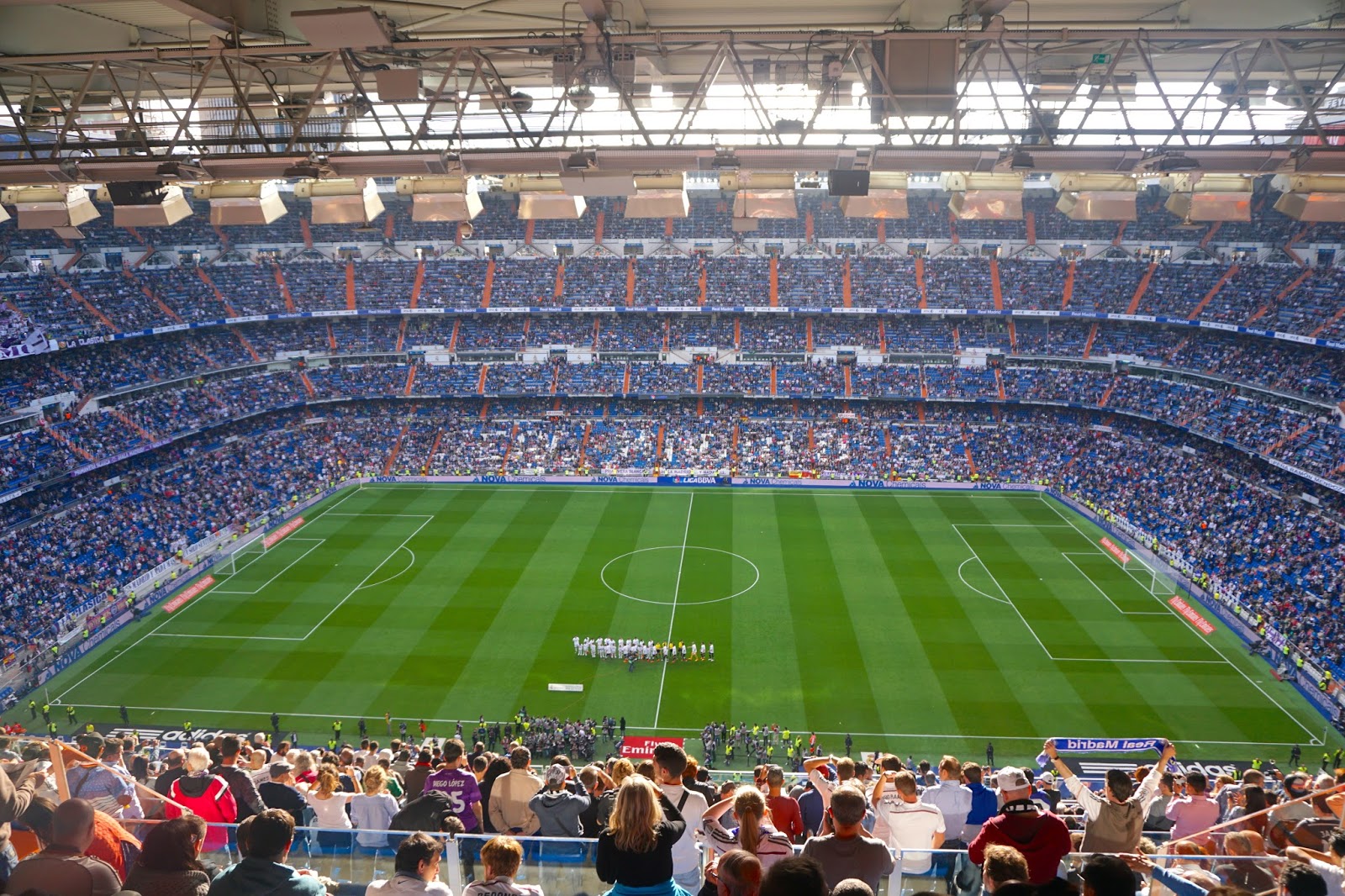Real Madrid match coin toss Football players lining up for the coin toss before a Real Madrid Match at Santiago Berbabeu Stadium