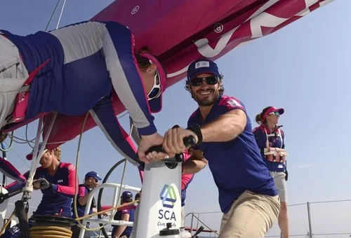 Team SCA are competing under a Swedish flag in the 12th edition of the Volvo Ocean Race with an all-female crew. Prince Carl Philip joined the crew onboard the boat for the In-Port Race in Alicante.