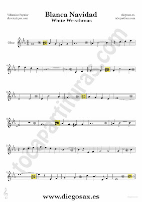 Tubescore White Christmas sheet music for Oboe Christmas Carol music score