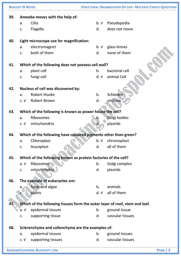 structural-organization-of-life-multiple-choice-questions-biology-notes-for-class-9th