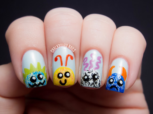 Chalkboard Nails: Fuzzy Monster Buddies tutorial