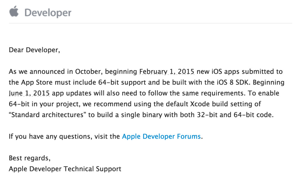 Apple Asks Developers To Update Their Apps With 64-bit Support Until June