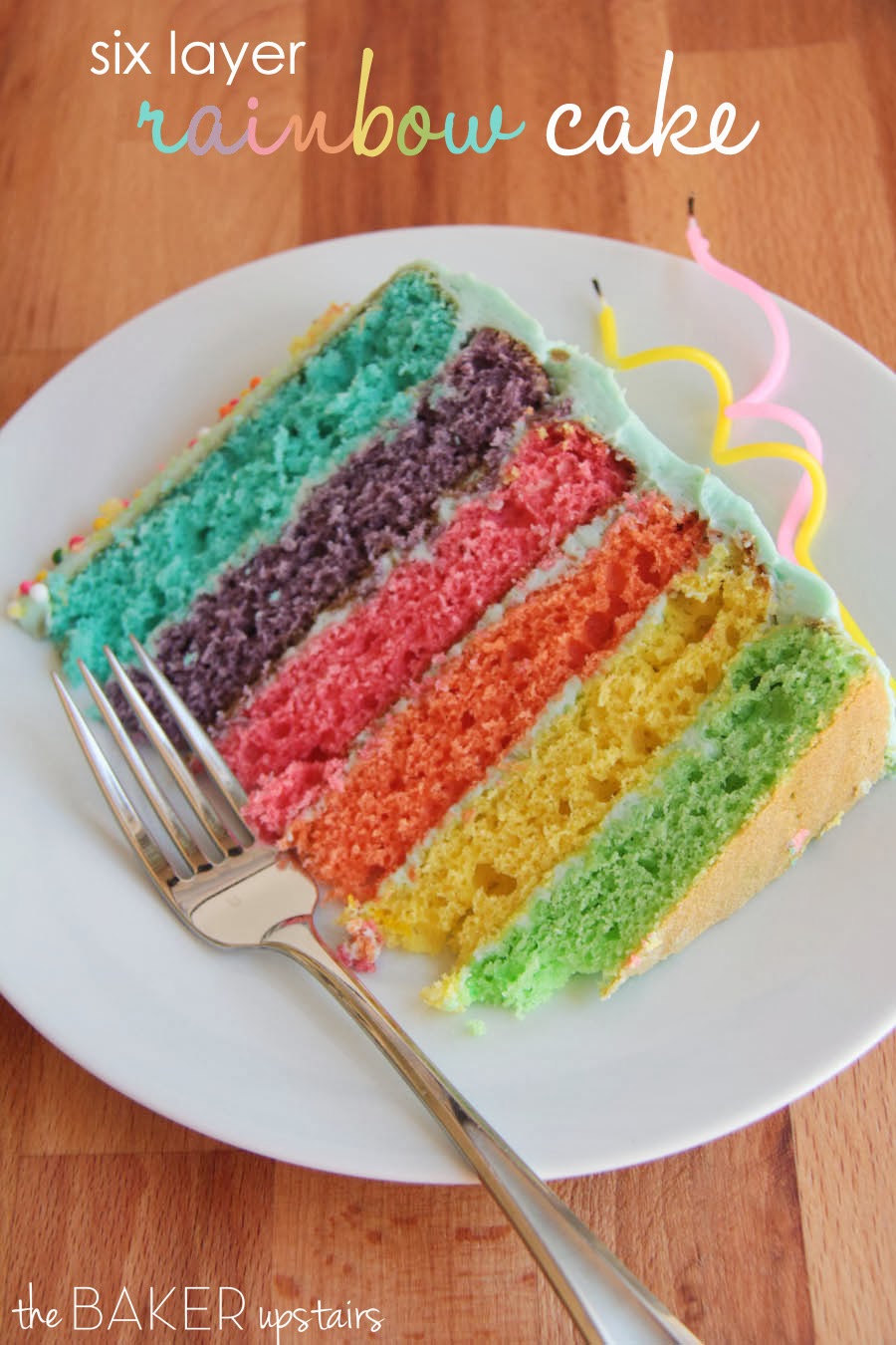 This six layer rainbow cake is colorful way to brighten up your birthday!
