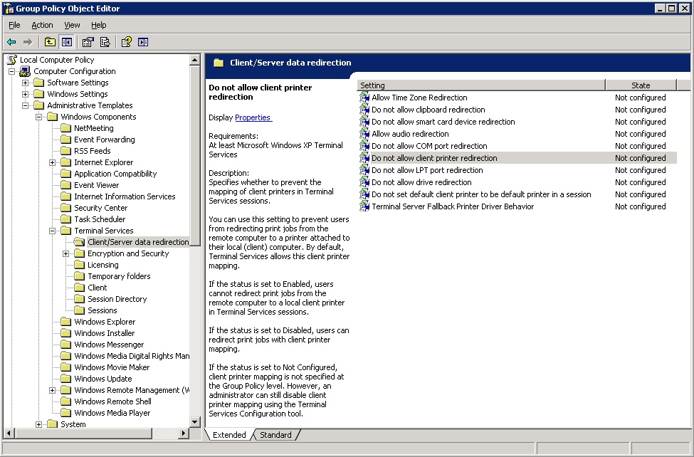 bits here and there Client/local printer not available at Terminal