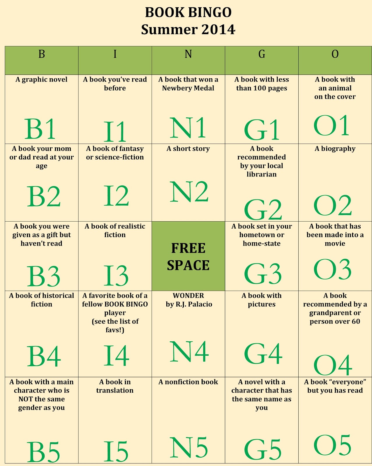 Summer Book BINGO How to Play Book Bingo