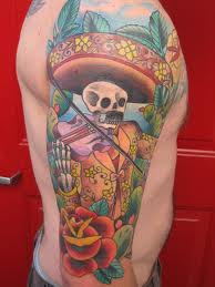 Mexican tattoo: a fancy dressed skeleton playing a violin Mexican tattoo: a fancy dressed skeleton playing a violin