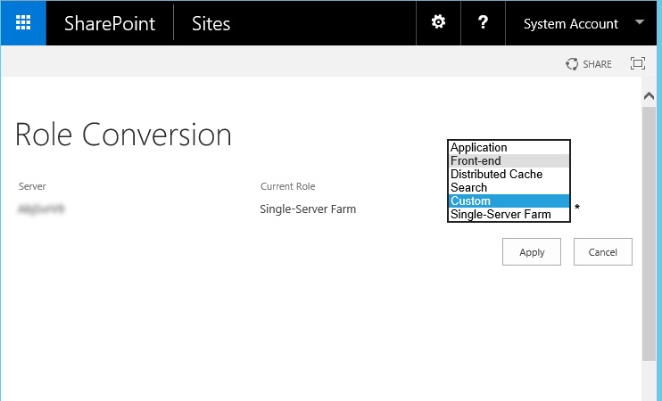 swith server role after provisioning SharePoint 2016
