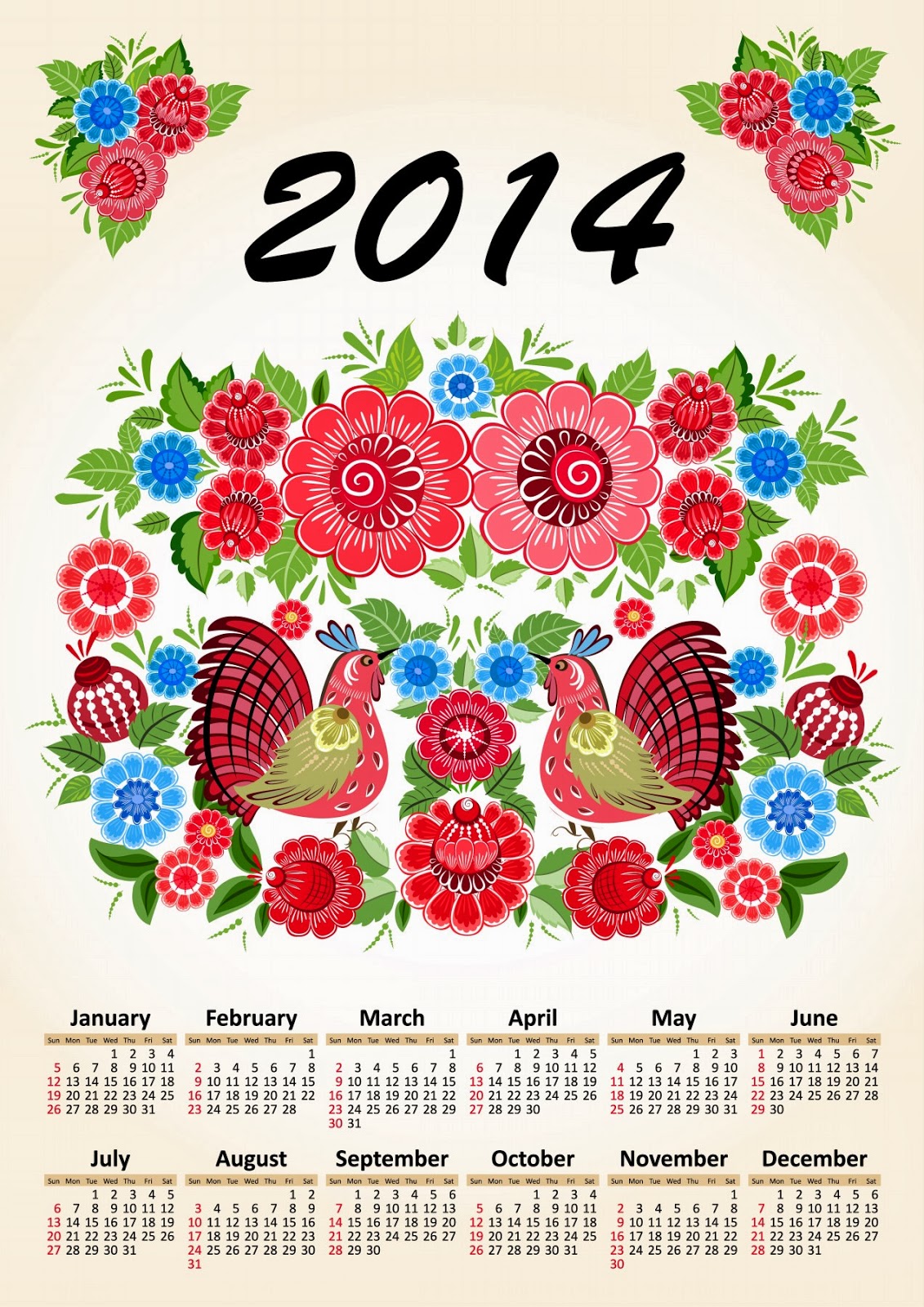 Flowers 2014 Calendar Printable Flowers 2014 Calendar Printable